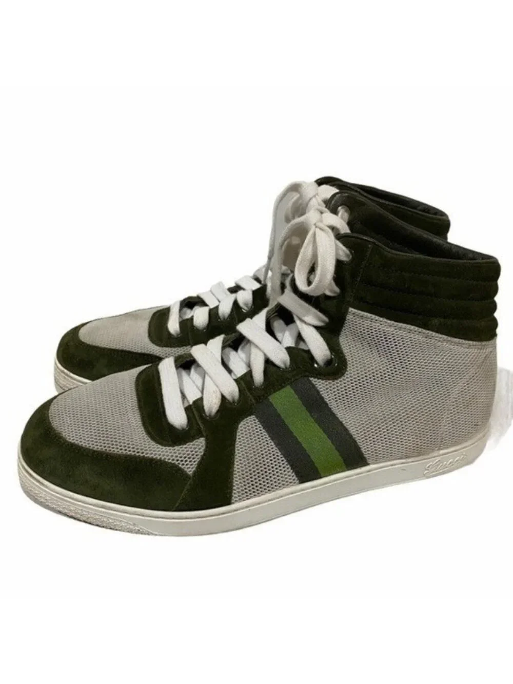 Gucci Dapper High Top Sneakers Green Suede Mesh Designer Shoes 8.5